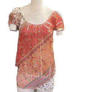 Fang Sheer BOHO Peasant Top Patchwork Ditsy Floral Sz M #126G